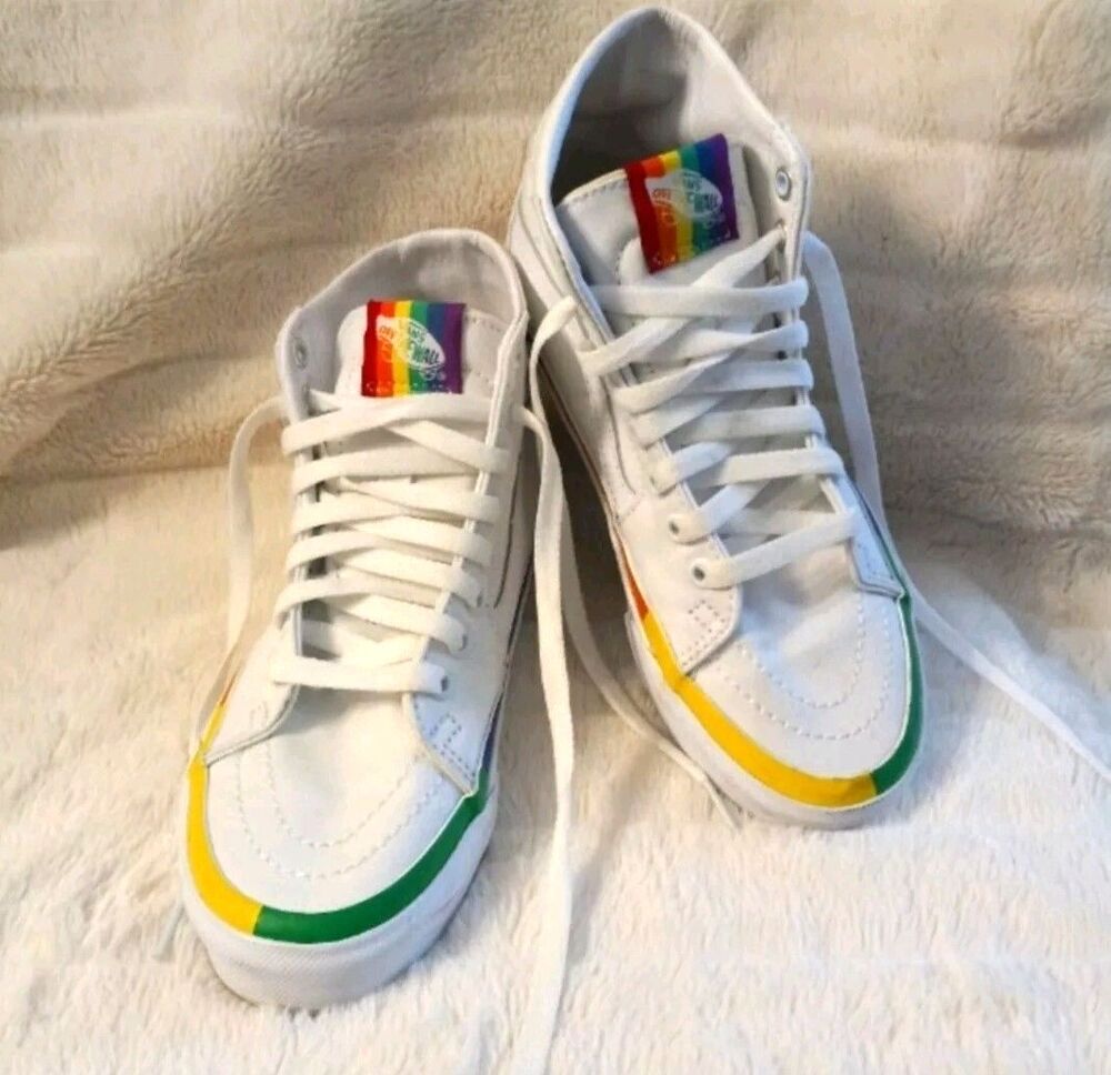 Vans Men/Womens Shoes "Sk8-Hi" Tapered-- (Rainbow Foxing)True White. 5 M, 6.5 W